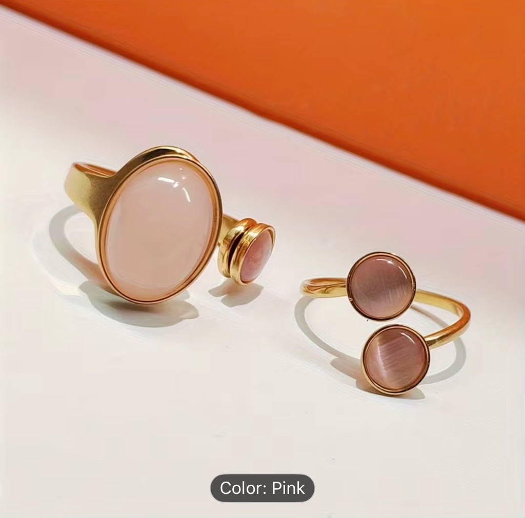 Pink Gem Ring - Set of 2