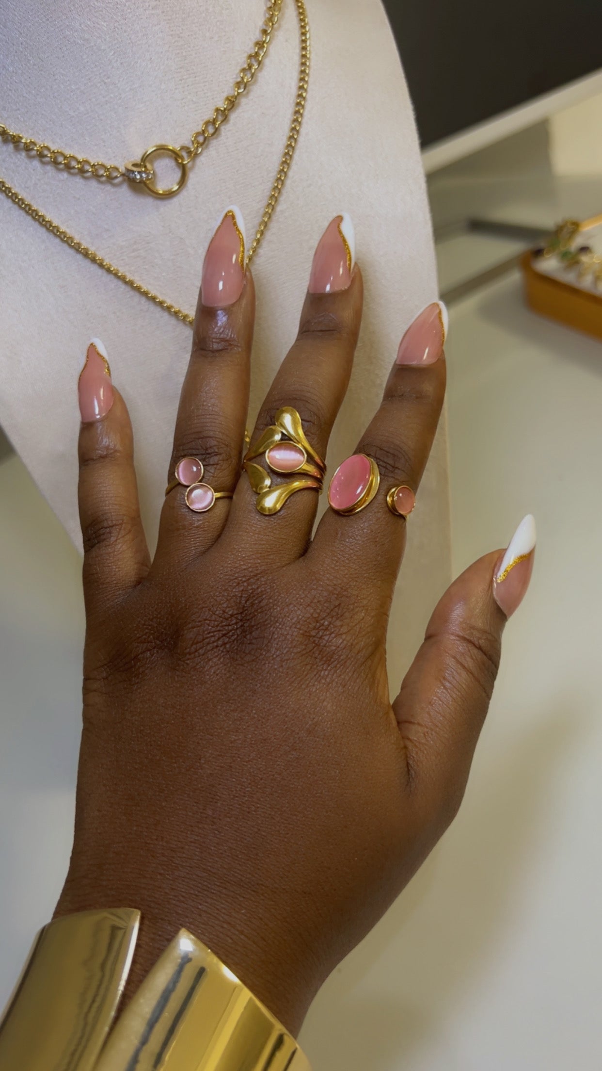 Pink Gem Ring - Set of 3