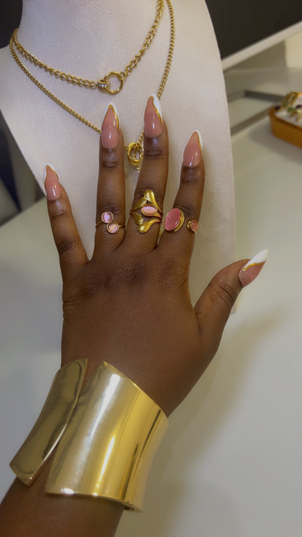 Pink Gem Ring - Set of 3